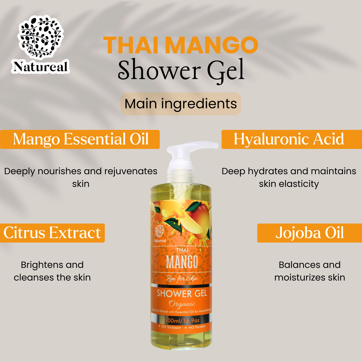 Natureal Organic Thai Mango Refreshing Shower Gel 500ML - Natureal