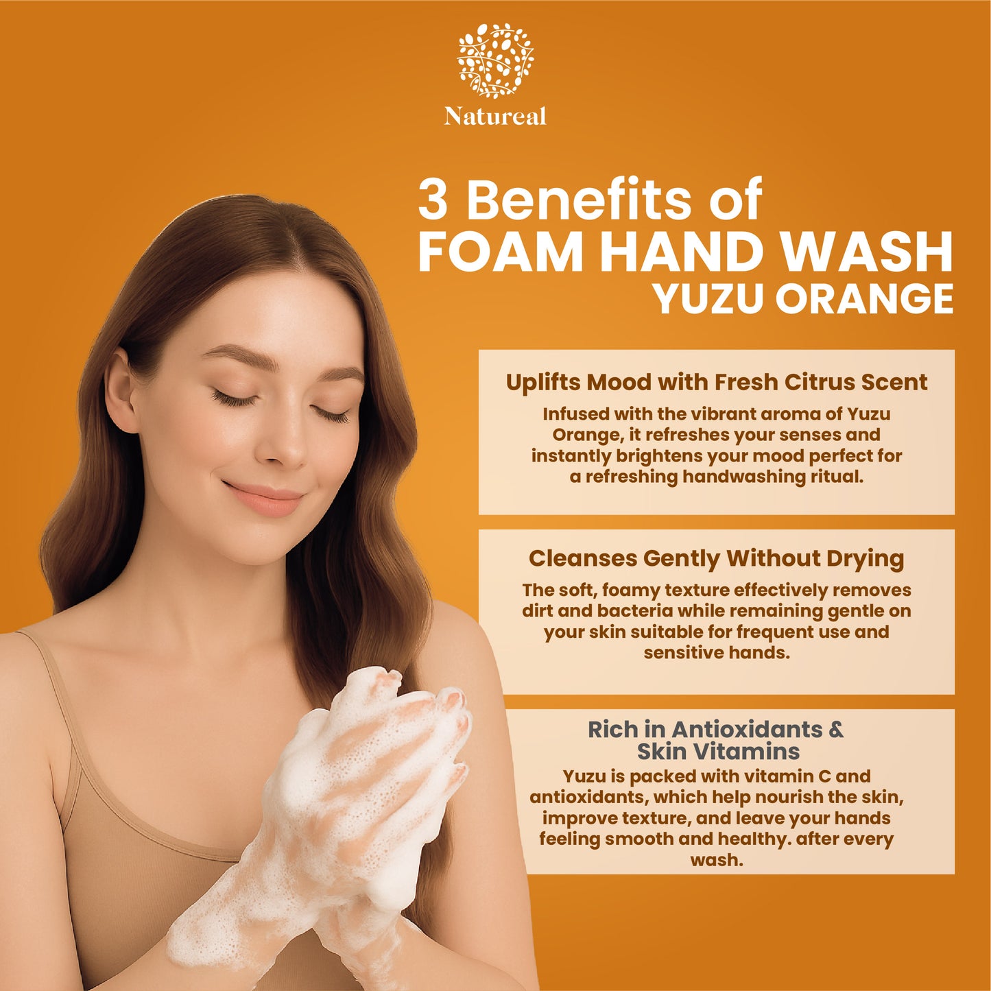 Natureal Japanese Yuzu Orange Aromatherapy Essential Oil Foam Hand Wash 450ML - Natureal