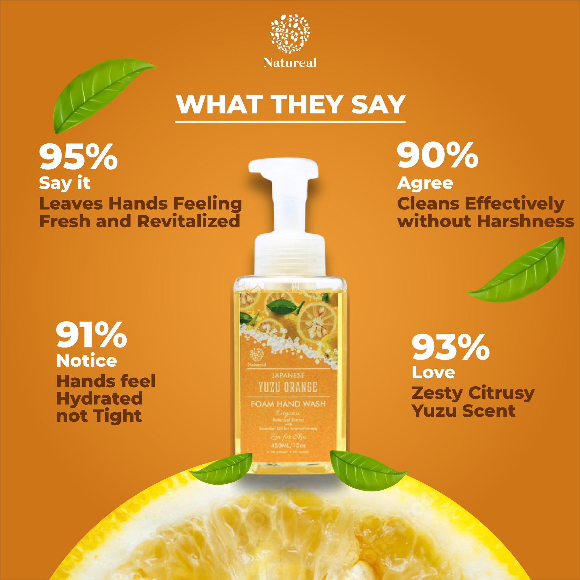 Natureal Japanese Yuzu Orange Aromatherapy Essential Oil Foam Hand Wash 450ML - Natureal