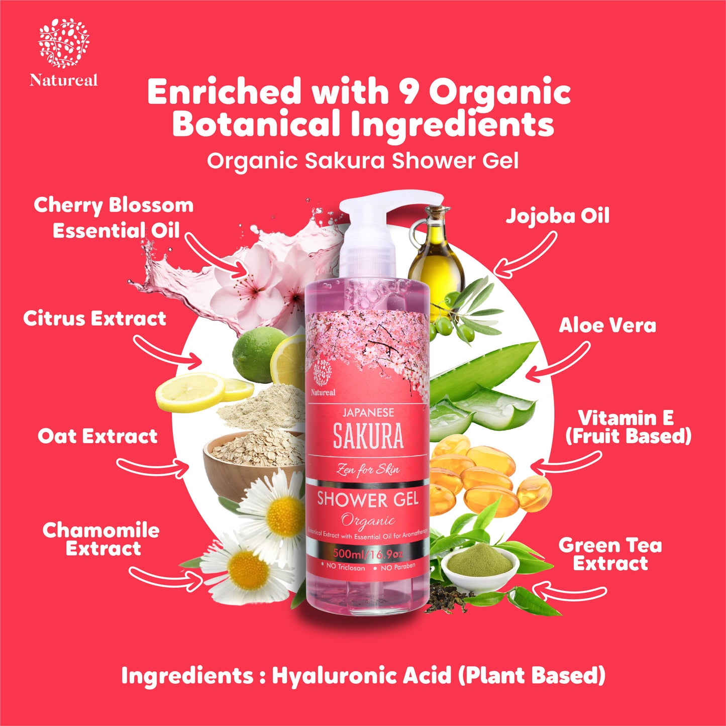Natureal Organic Japanese Sakura Hydrating Shower Gel 500ML - Natureal