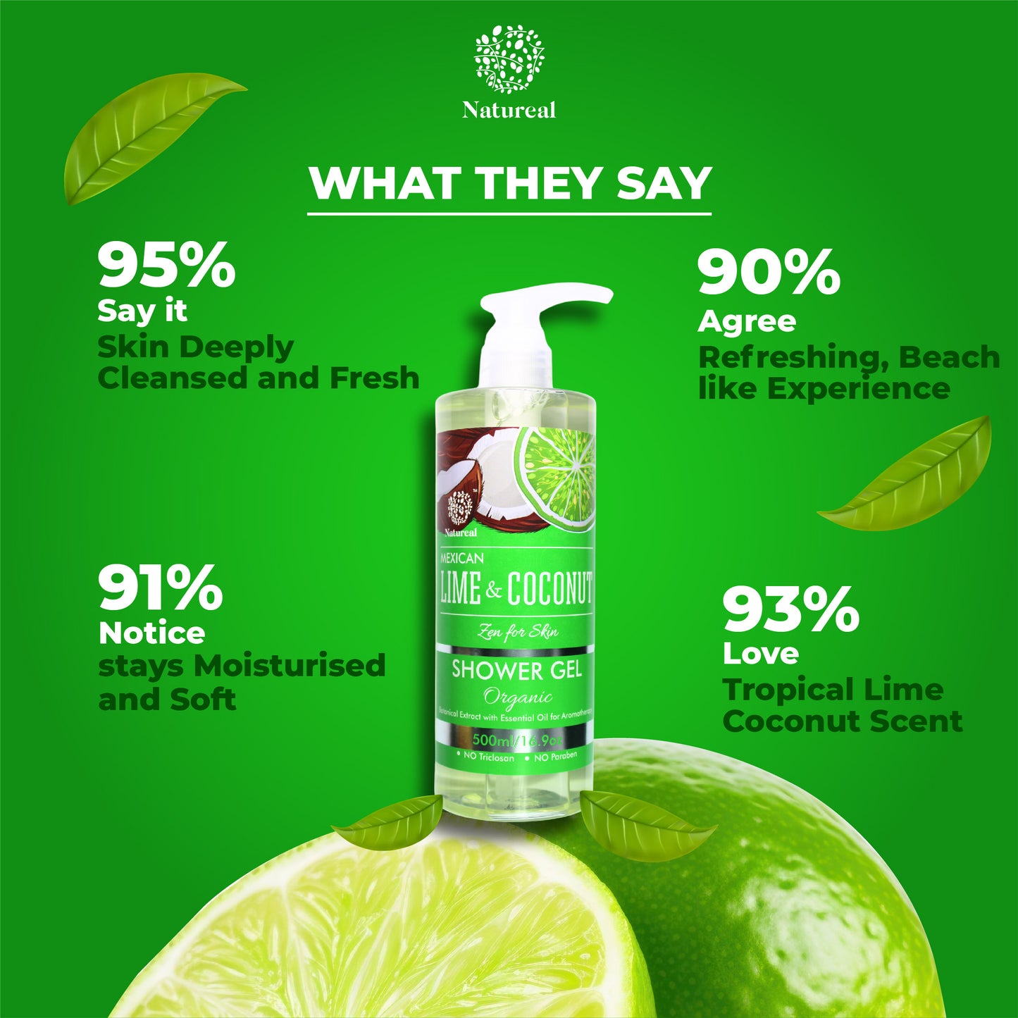 Natureal Organic Mexican Lime & Coconut Energizing Shower Gel 500ML - Natureal