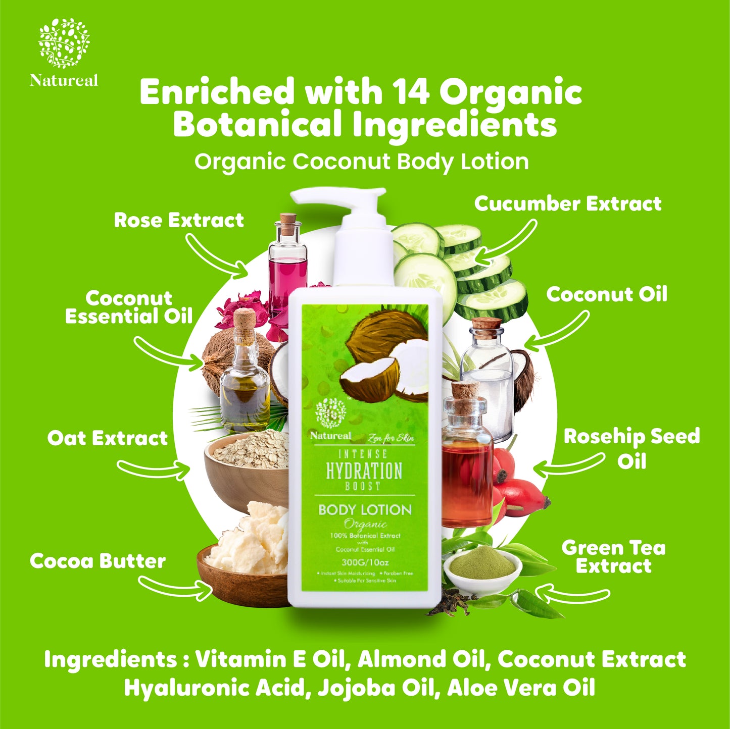 Natureal Organic Coconut Oil Intense Moisturizing & Repair Body Lotion | 300G - Natureal