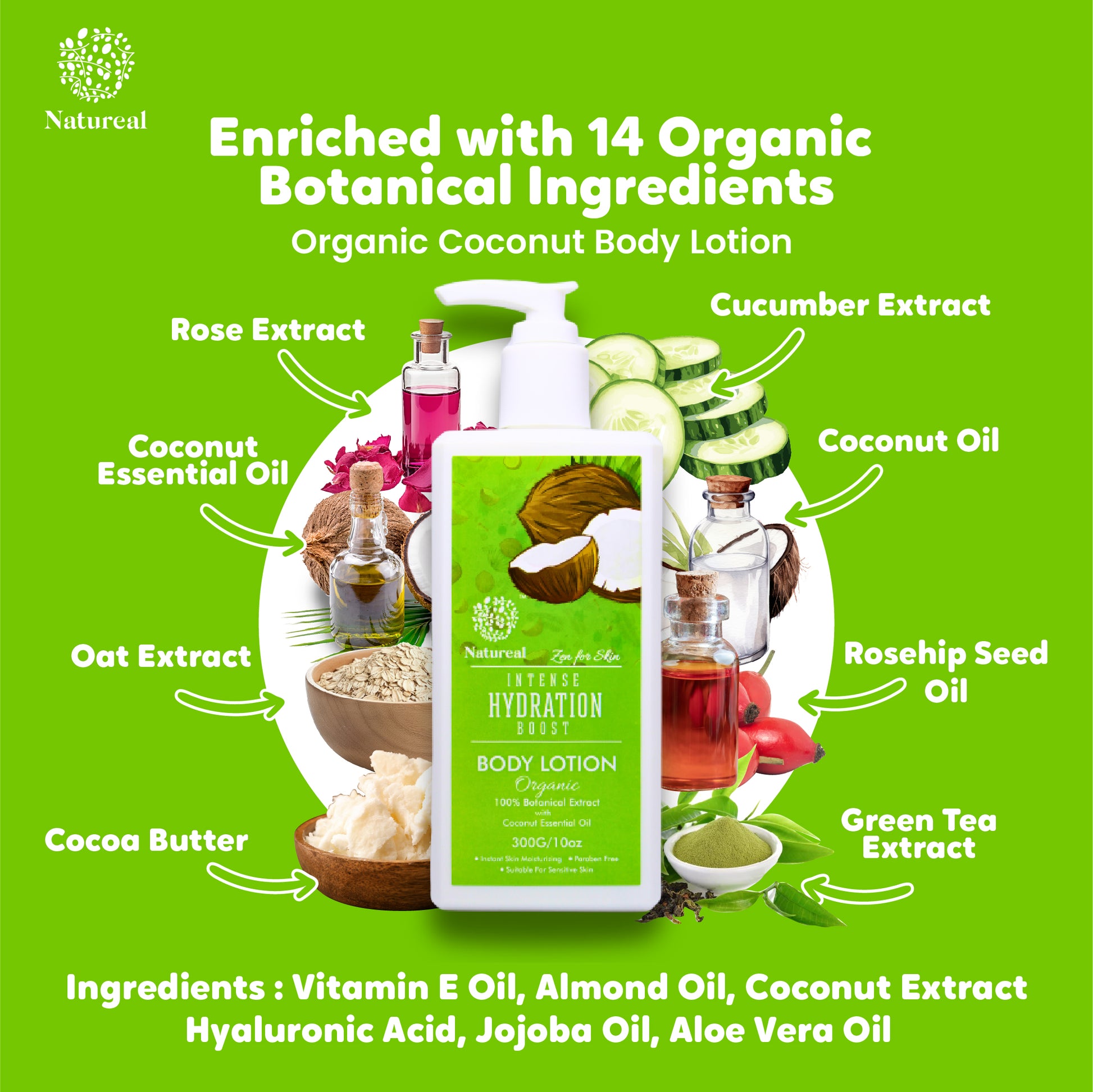 Natureal Organic Coconut Oil Intense Moisturizing & Repair Body Lotion | 300G - Natureal