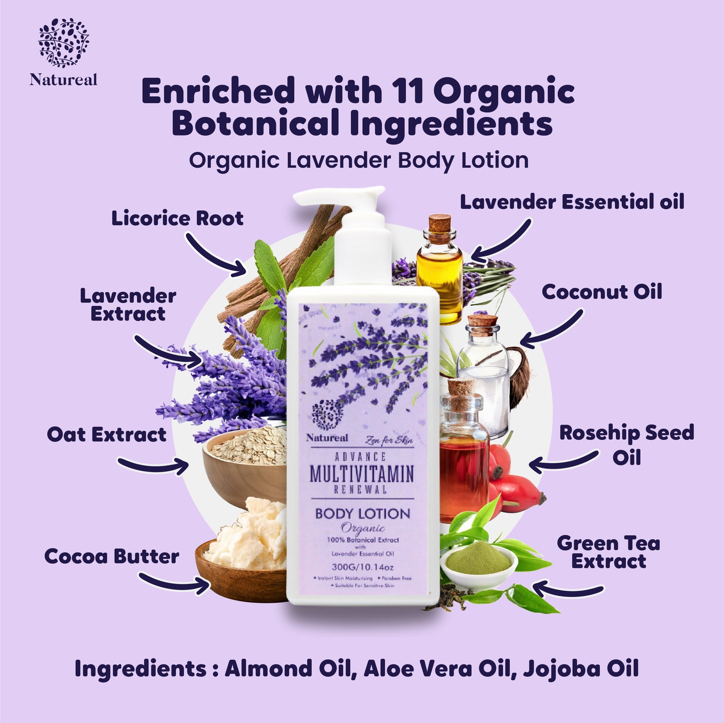 Natureal Organic Lavender Multivitamin Calming & Nourishing Body Lotion | 300G - Natureal