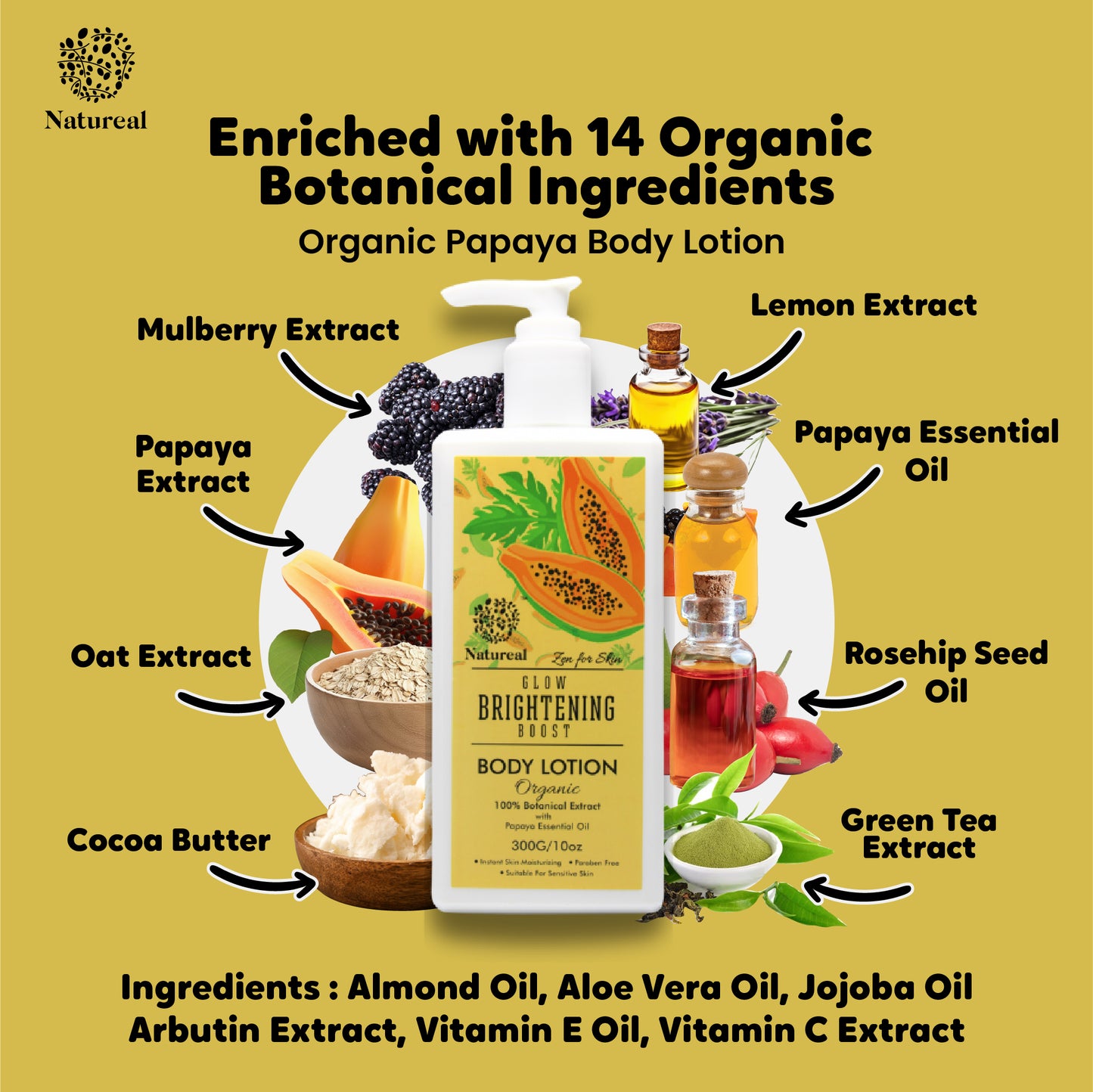 Natureal Organic Papaya Brightening Glow Body Lotion | 300G - Natureal
