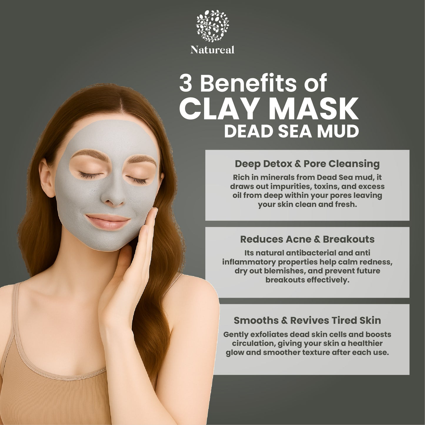 Natureal Organic Mediterranean Dead Sea Mud Clay Mask 60g - Natureal