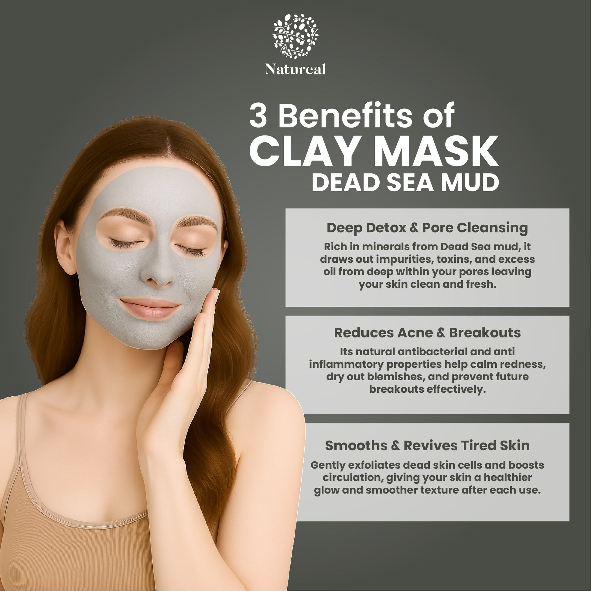 Natureal Organic Mediterranean Dead Sea Mud Clay Mask 60g - Natureal