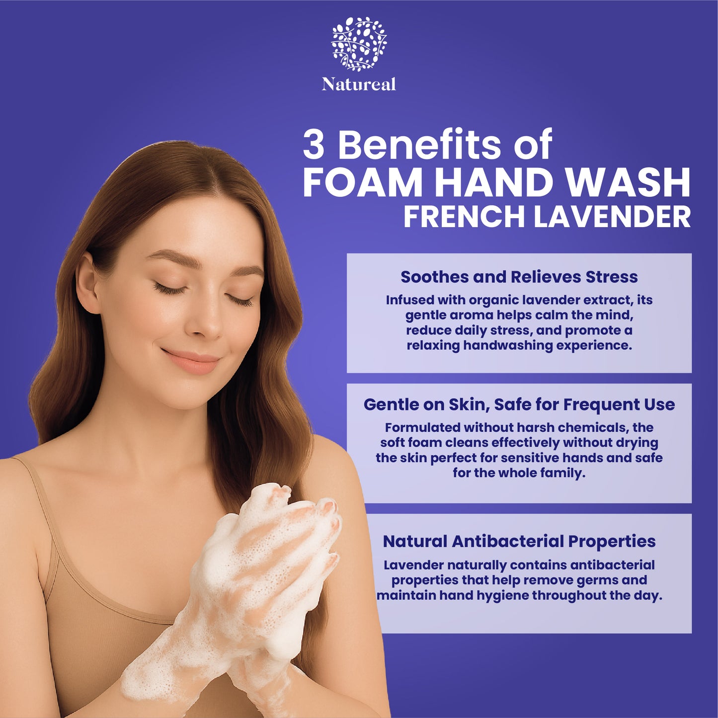 Natureal French Lavender Calming Aromatherapy Essential Oil Foam Hand Wash 450ML - Natureal