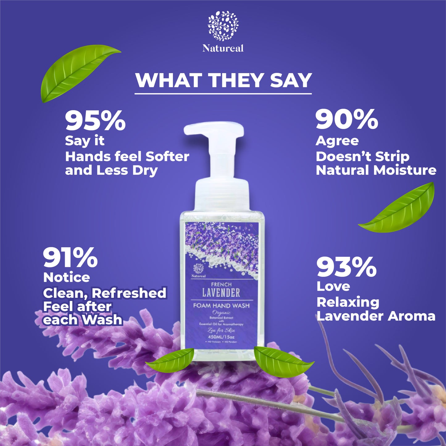 Natureal French Lavender Calming Aromatherapy Essential Oil Foam Hand Wash 450ML - Natureal