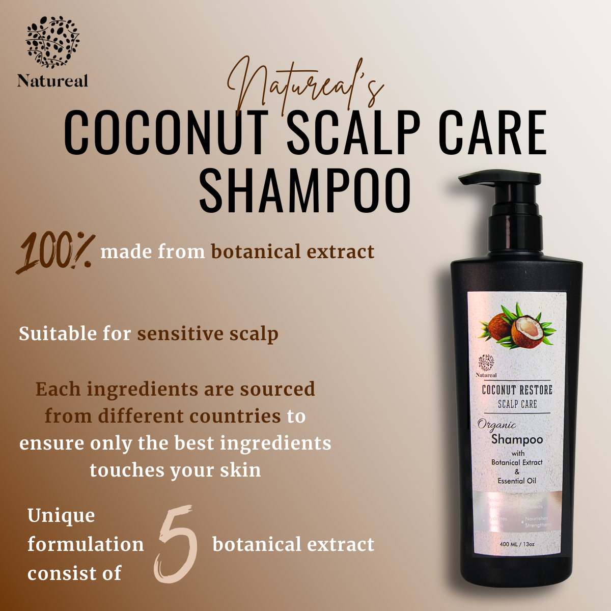 Natureal Organic Coconut Scalp Care Shampoo | 400ml - Natureal