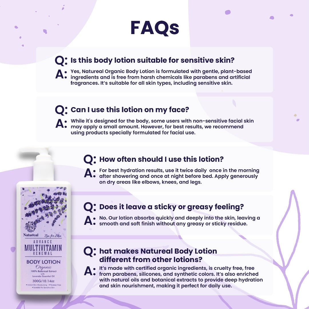 Natureal Organic Lavender Multivitamin Calming & Nourishing Body Lotion | 300G - Natureal