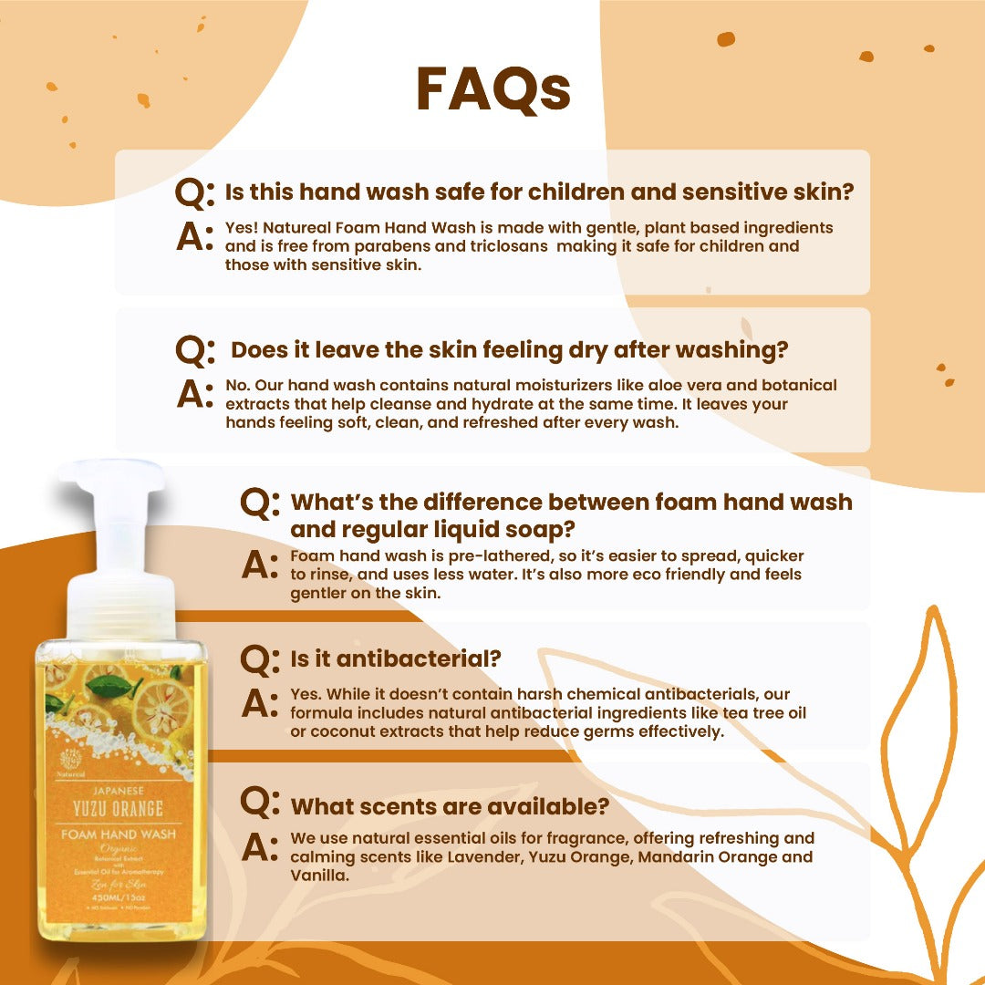 Natureal Japanese Yuzu Orange Aromatherapy Essential Oil Foam Hand Wash 450ML - Natureal