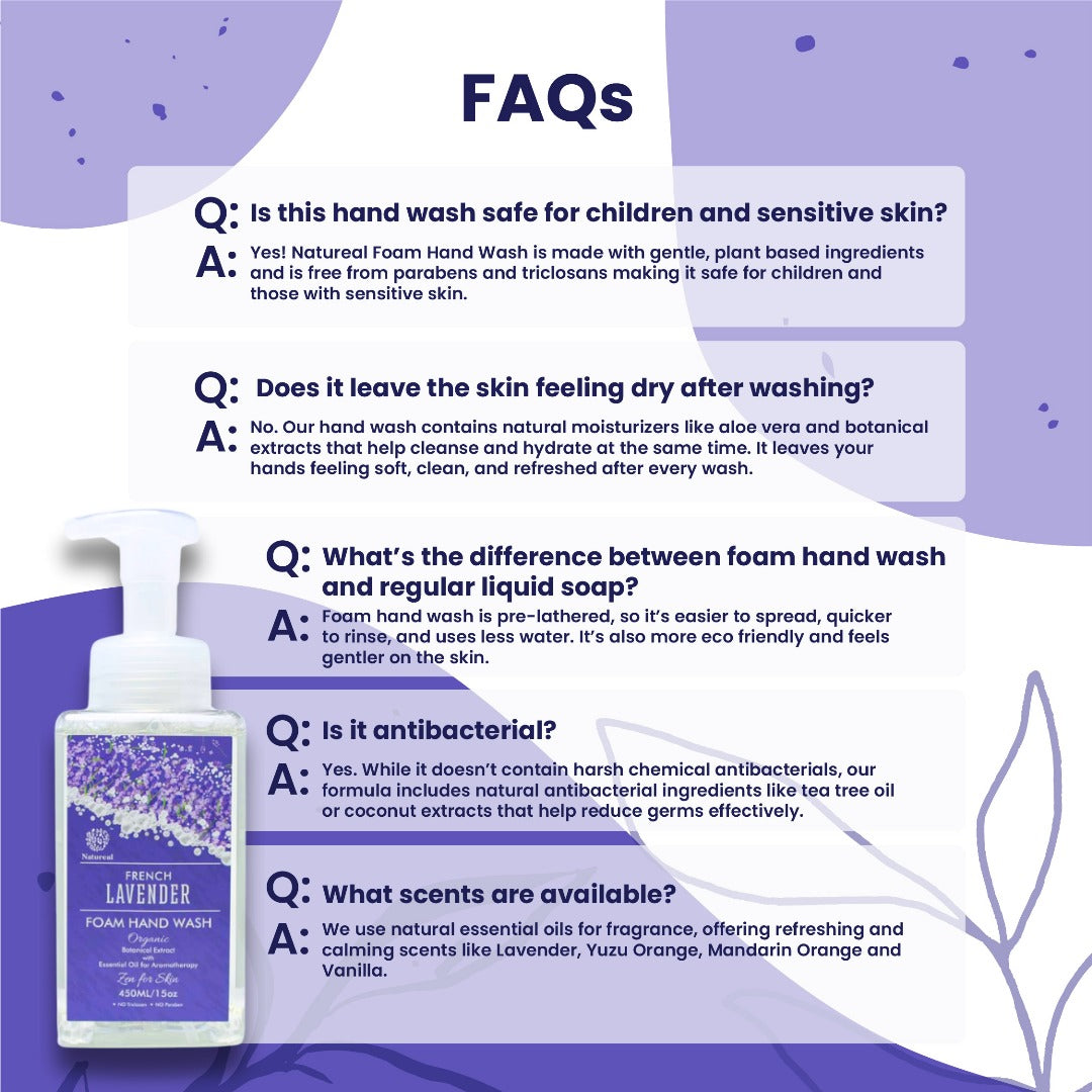 Natureal French Lavender Calming Aromatherapy Essential Oil Foam Hand Wash 450ML - Natureal