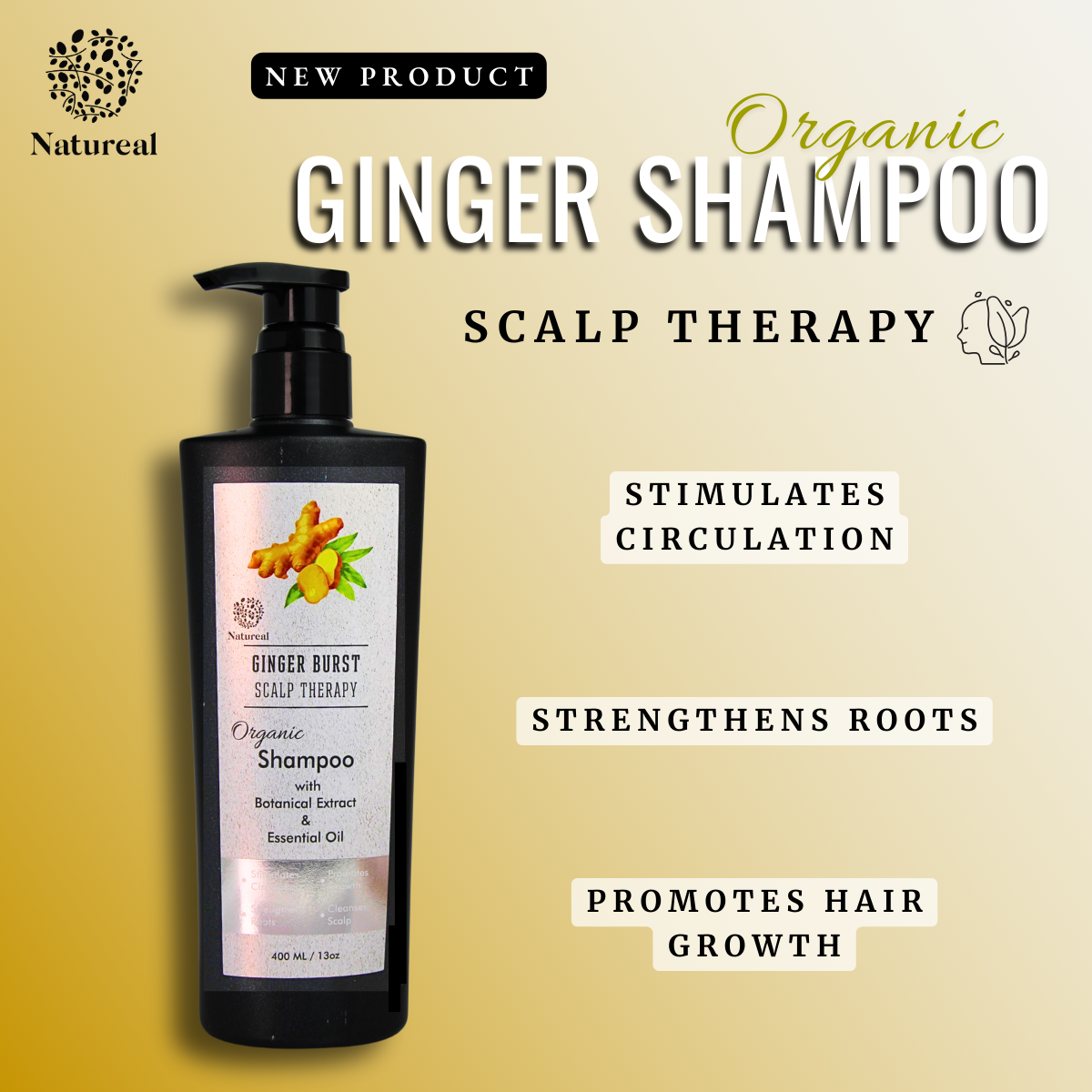 Natureal Organic Ginger Scalp Therapy Shampoo | 400ml - Natureal