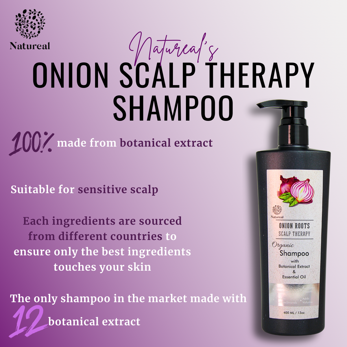 Natureal Organic Onion Scalp Therapy Shampoo | 400ml - Natureal