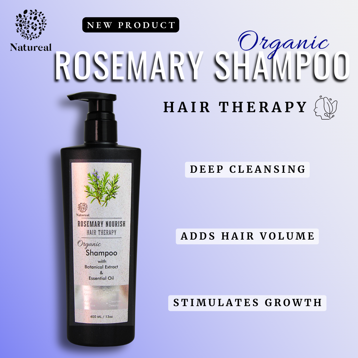 Natureal Organic Rosemary Hair Therapy Shampoo | 400ml - Natureal