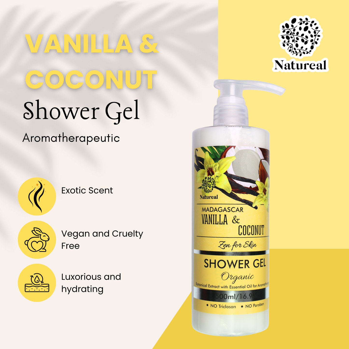 NATUREAL MADAGASCAR VANILLA & COCONUT ORGANIC SHOWER GEL 500ML