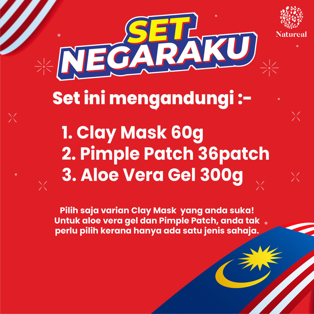 [PROMO MERDEKA] Natureal Set Negaraku – Skincare Set (Clay Mask + Aloe Vera Gel + Pimple Patch) - Natureal