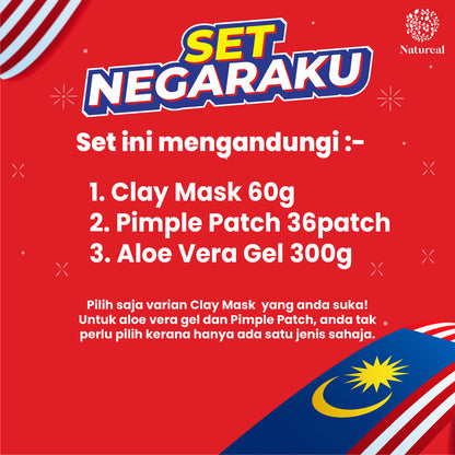 [PROMO MERDEKA] Natureal Set Negaraku – Skincare Set (Clay Mask + Aloe Vera Gel + Pimple Patch) - Natureal