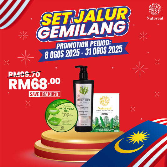 [PROMO MERDEKA] Natureal Set Jalur Gemilang – Haircare Combo (Shampoo + Aloe Vera Gel  + Hair Dye) - Natureal