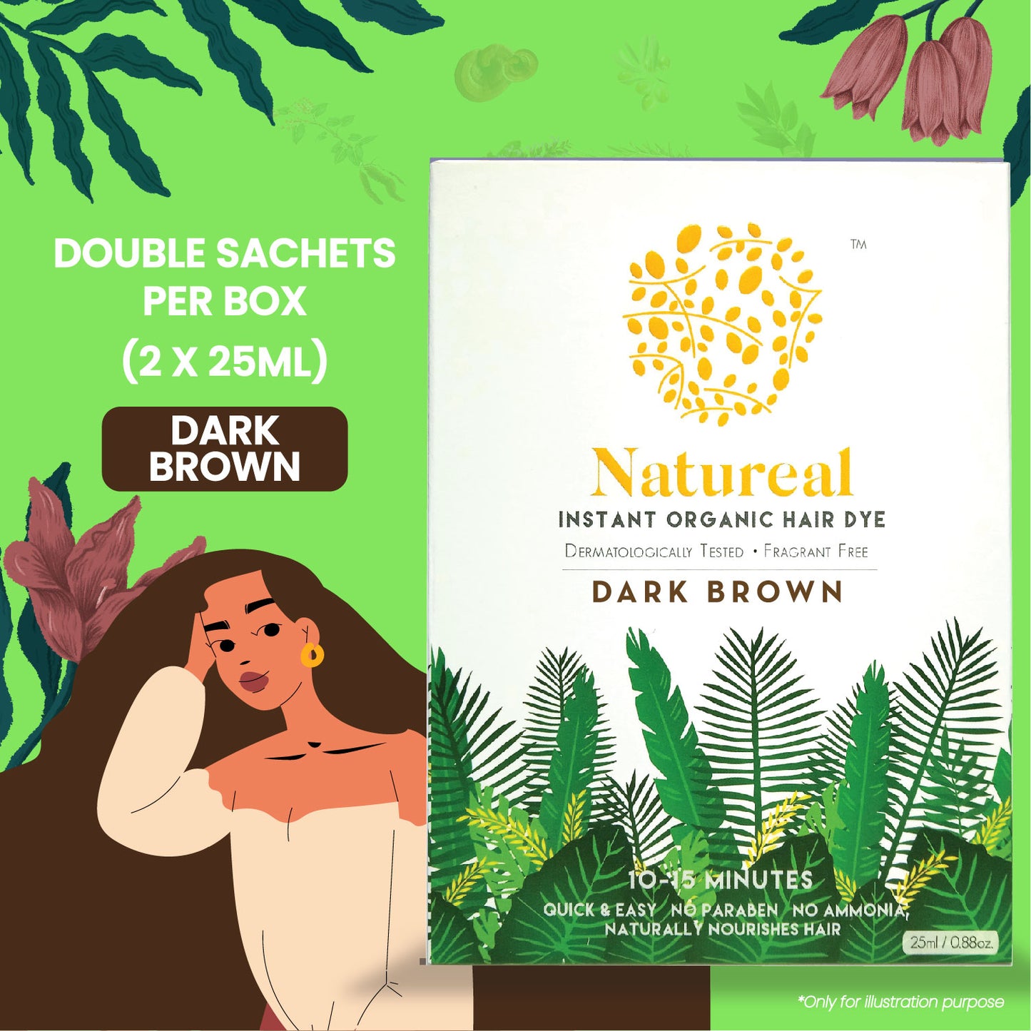 Natureal Instant Organic Hair Dye (Dark Brown) (2x25ml) - Natureal
